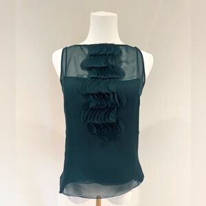 Akris Punto Sleeveless Ruffle Front Chiffon Top in Forest Green Size 4